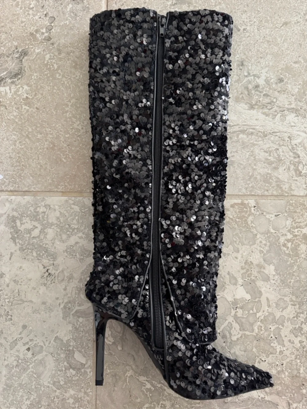 INC Skylar Knee-High Black Sequin Dress Boots, Size 6, NEW in Box